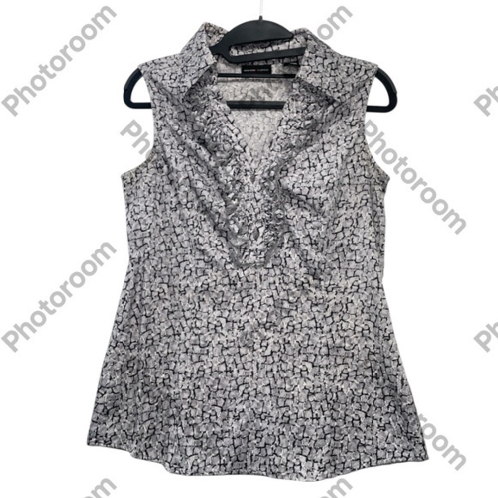 New York & Company Stretch Women’s Sleeveless Grey Geometric Blouse Size S